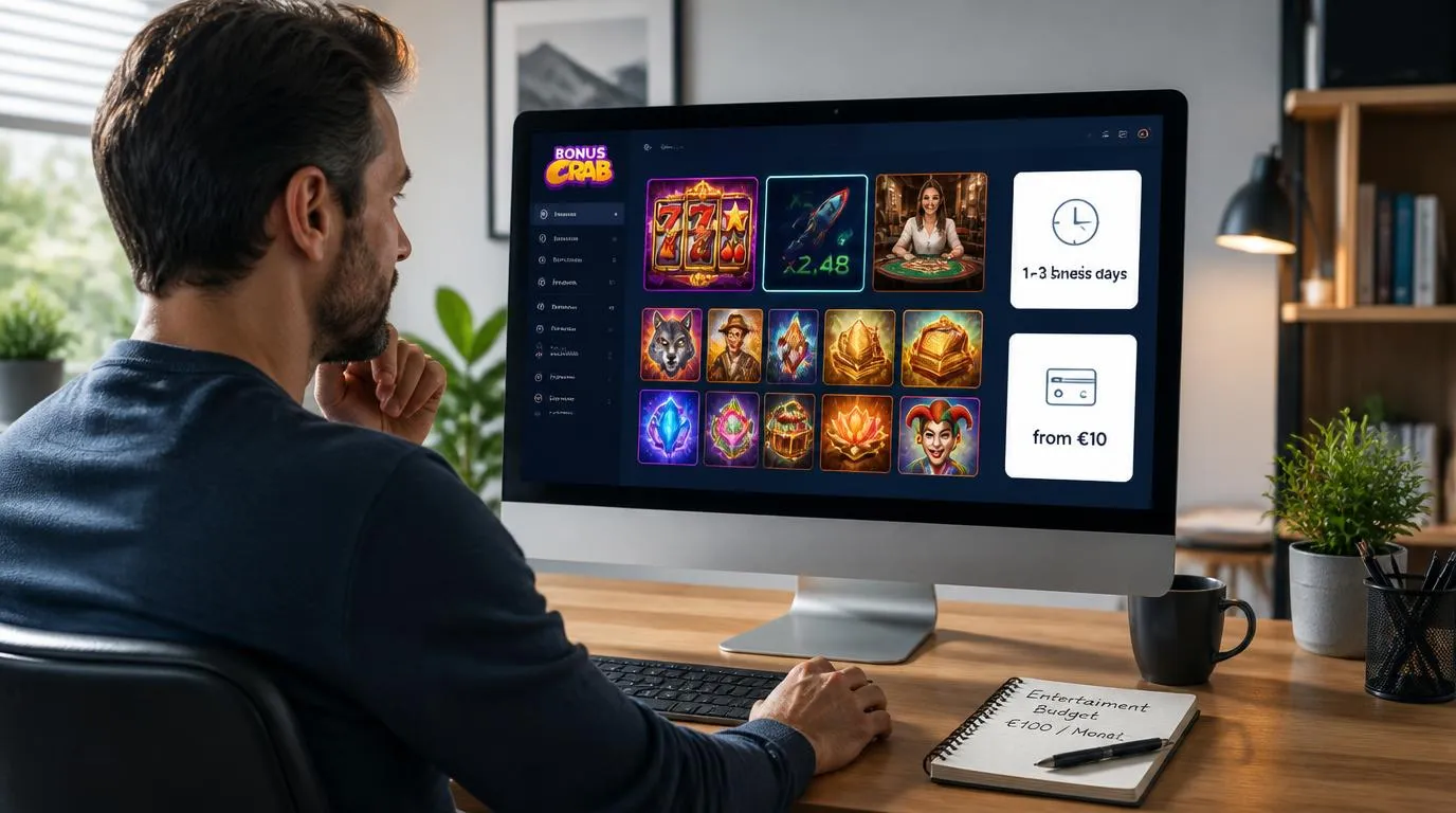 Spieler nutzt Casino-Lobby mit Slots und klarer Anzeige für Auszahlung innerhalb weniger Werktage