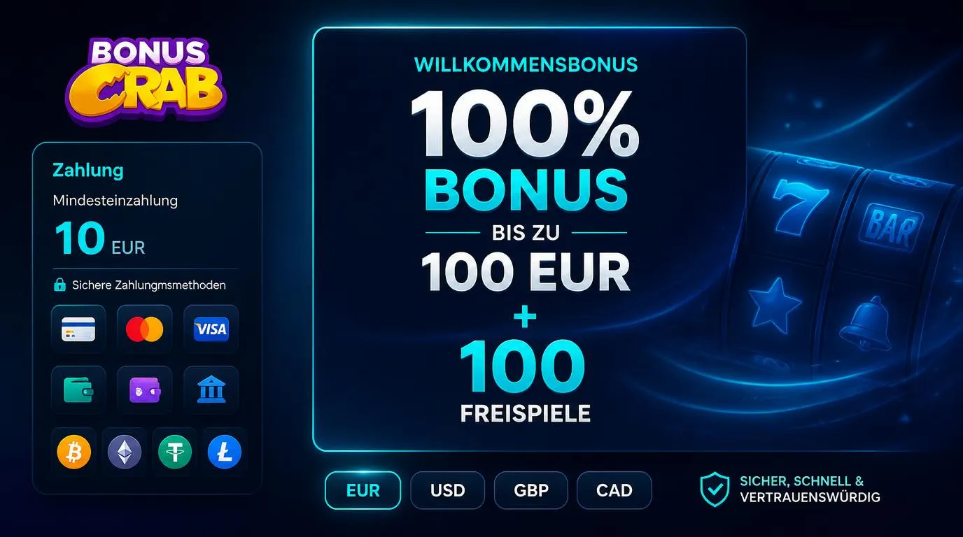Casino-Willkommenspaket mit 100 Prozent Bonus bis 100 Euro, 100 Freispielen und 10 Euro Einzahlung